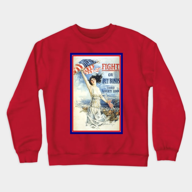 Lady Liberty with American Flag Crewneck Sweatshirt by MasterpieceCafe